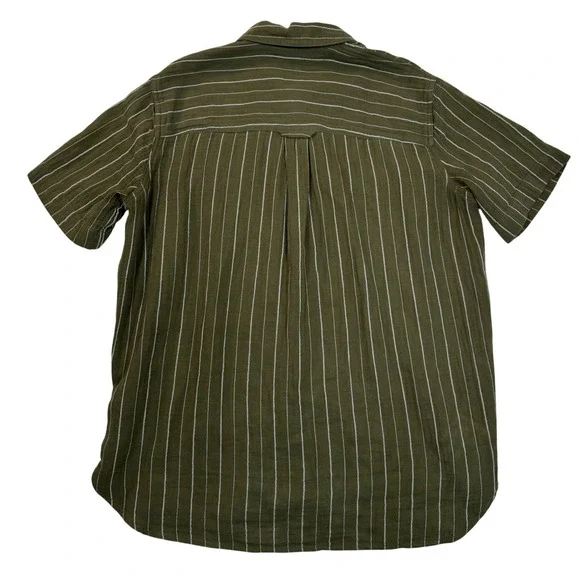 Madewell Lightspun Flap-Pocket Olive Green Striped Button Front Oversize Shirt S - Picture 6 of 8